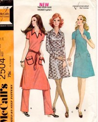 2504 MCCALLS 70 SHORT - LONG SLEEVE DRESS LENGTHS, PANTS PATTERN 12 34" UNCUT
